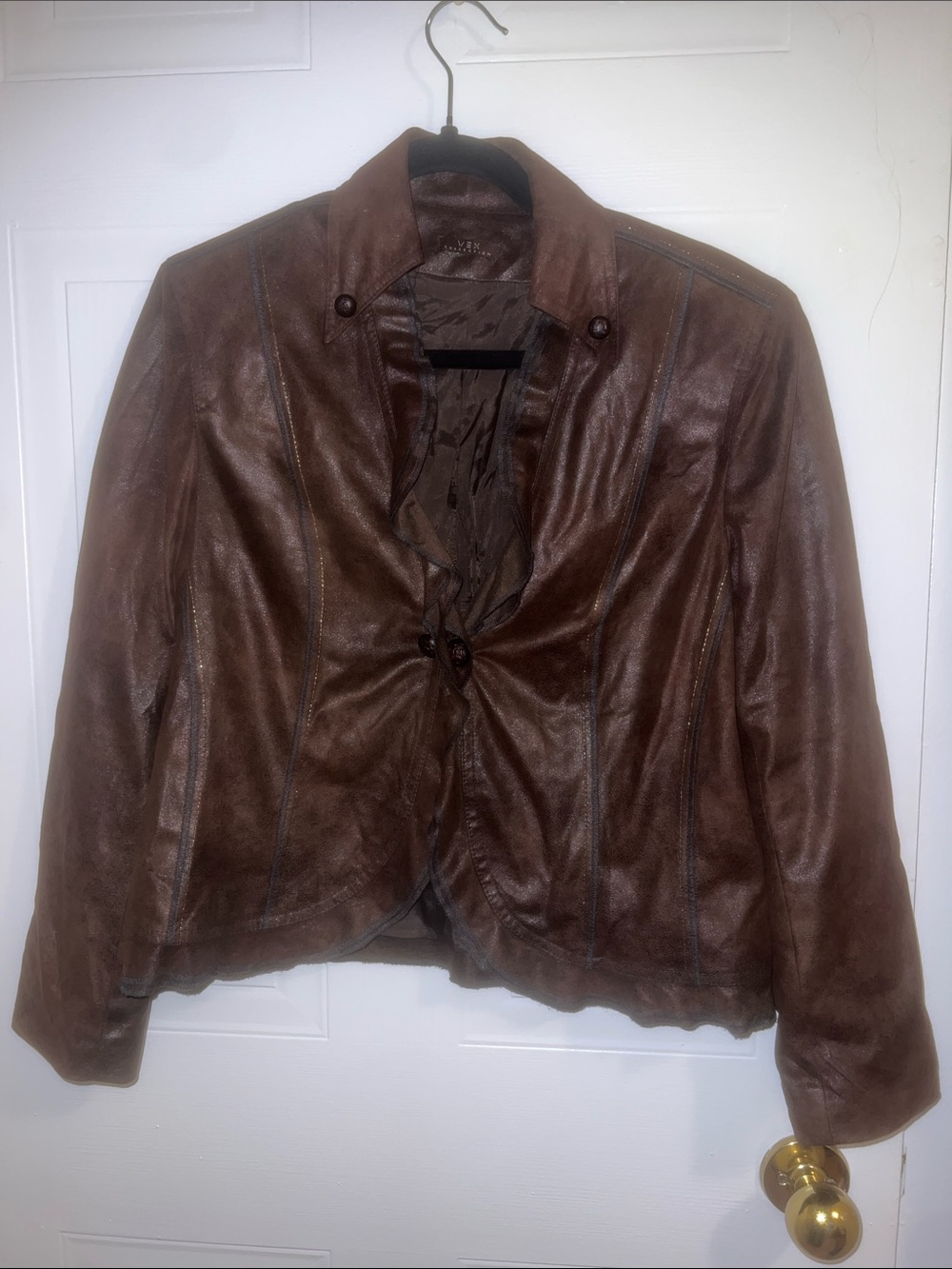 Women's Brown Leather Jacket with Stand Collar